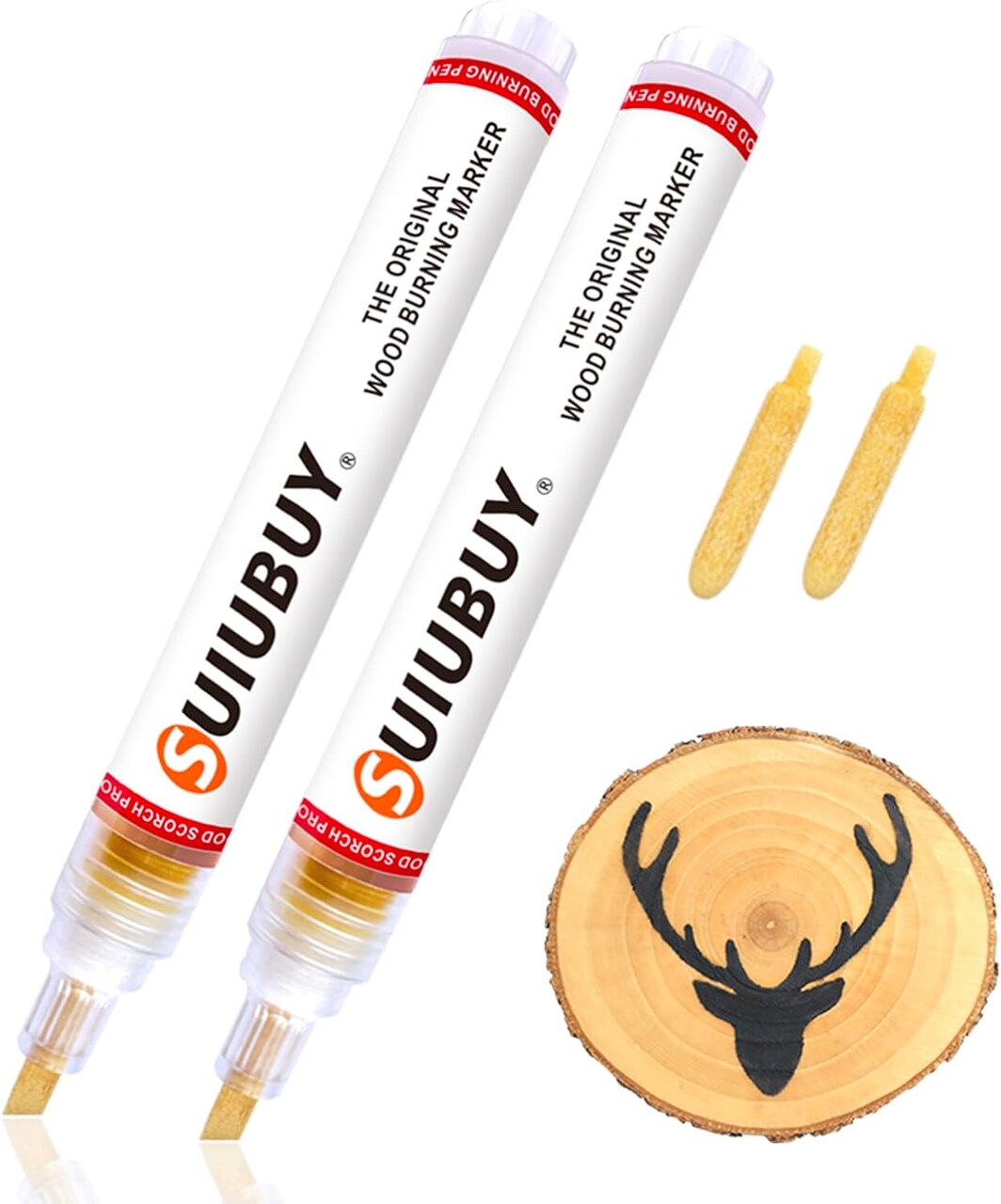 Wood Burning Pen Kit, 2 PCS Scorch Pens Equipped with 2 PCS Replacement Oblique Tip, Chemical Wood Burner Set, Suitable for Beginners of DIY Wood Burning Projects